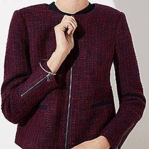 NWT LOFT Zip Tweed Jacket, Size 8, Navy/Plum